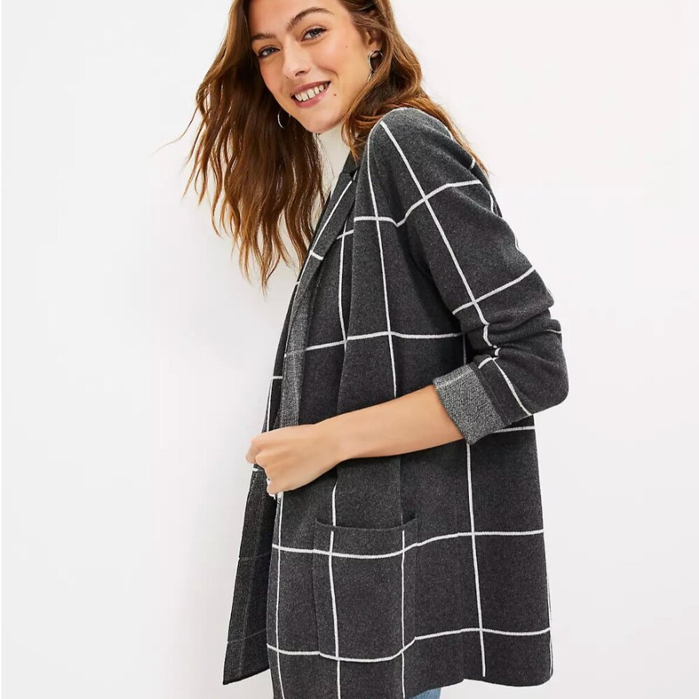 LOFT Petite Windowpane Relaxed Sweater Blazer
